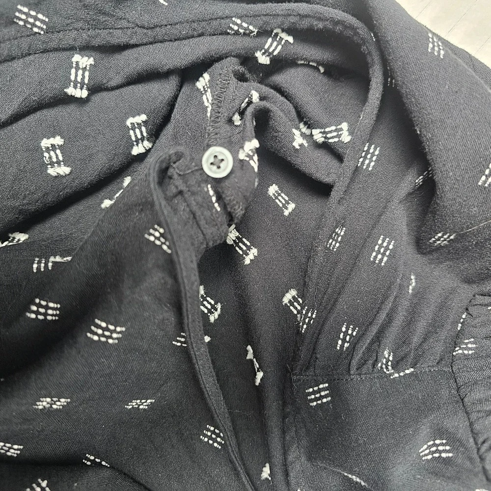 Madewell Kinston Side‎ Button Wrap Top XL Black Textured Dobby Boho